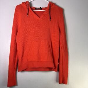 Lauren Ralph Lauren Hoodie Sweater Womens Sz M Waffle Knit Orange Kangaroo LRL